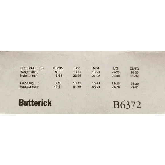 Infant Cape, Vest, Bunting & Pants Sewing Pattern Butterick B6372, Baby Clothes - Picture 4 of 5